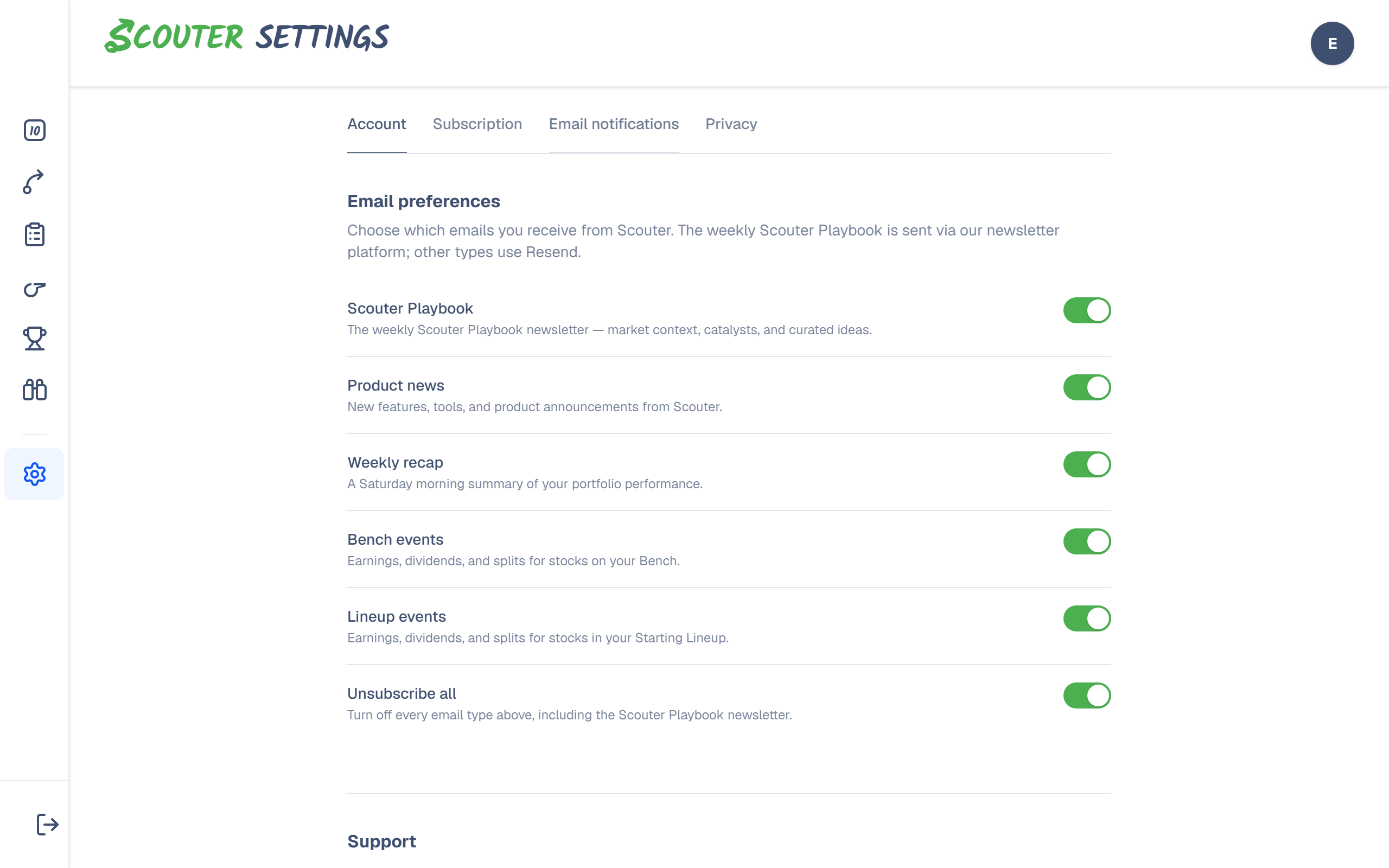 Email notification preferences in Settings
